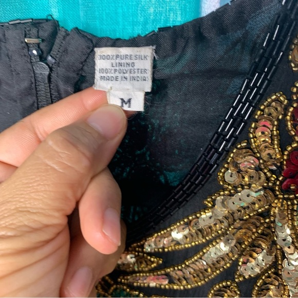 Vintage 80s Scala silk embellished beaded sequin holiday party dress size medium - Picture 8 of 9